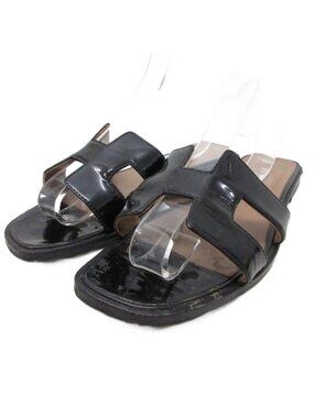 Hermes Oran Logo Sandals Patent Leather Patent Black 39